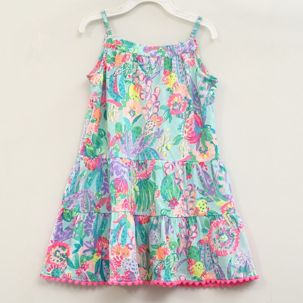 Lilly Pulitzer Kids Girls Mini Dress Tiered Floral Printed Lace S 4-5 YRS 287609